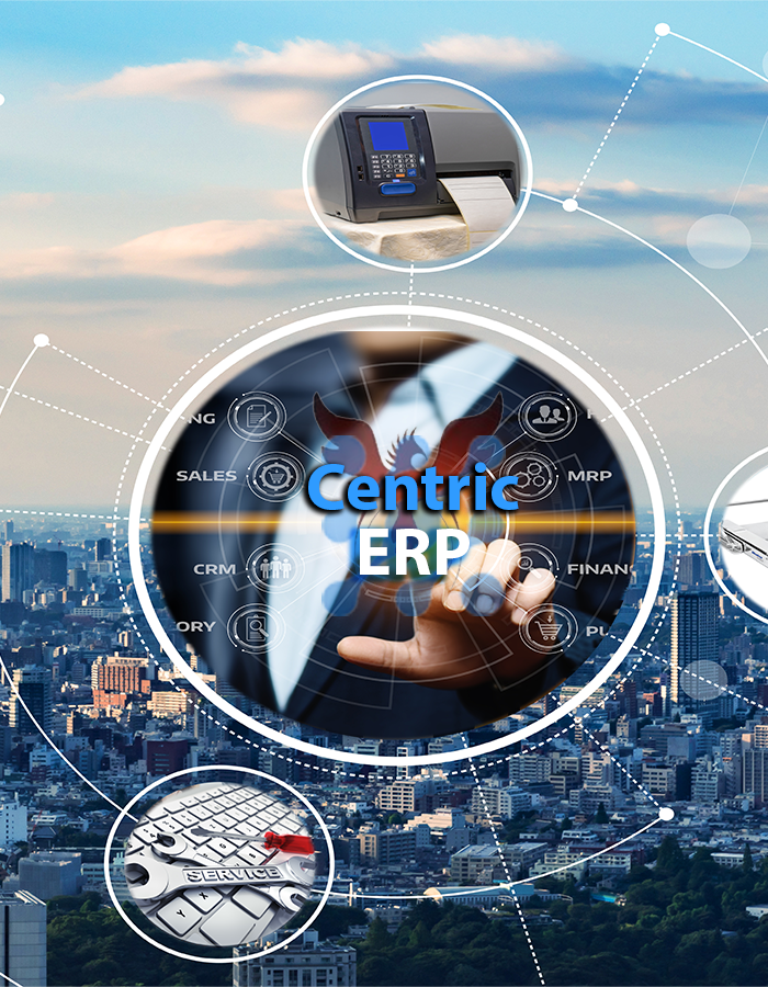 ERP software interface representing connected purchasing, production and business records